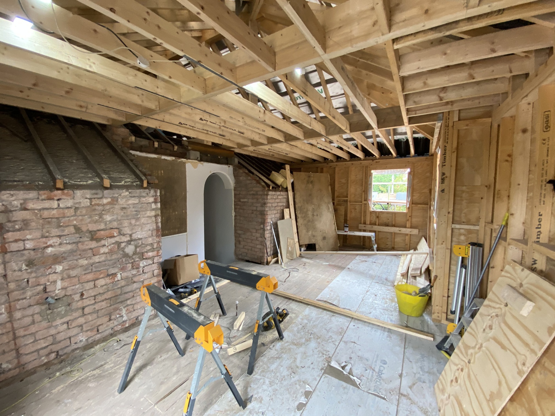 Loft conversion room during first-fix stage before final finishes
