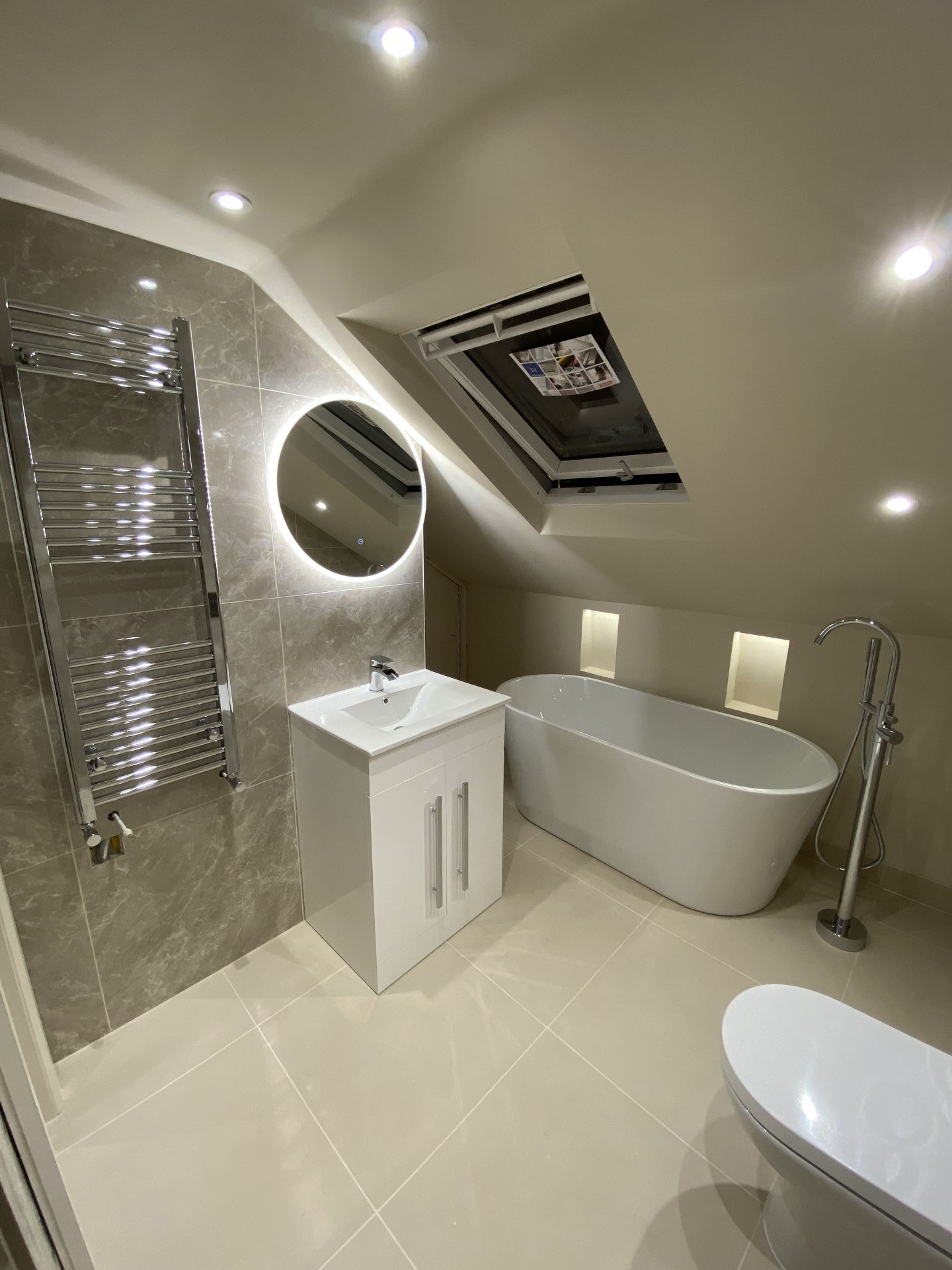 Completed shower niche or enclosure detail in a finished bathroom