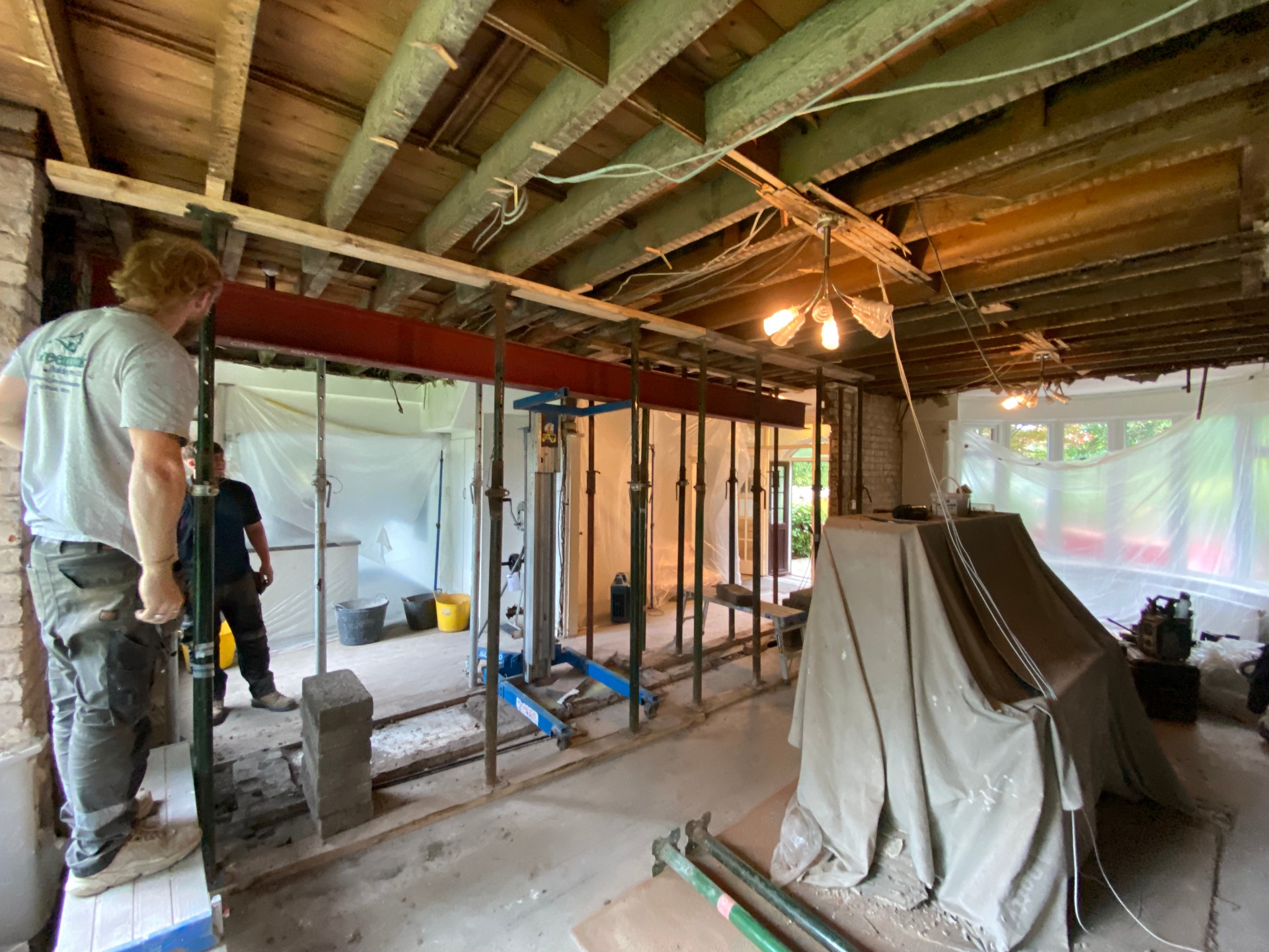Rear extension or renovation shell under construction with exposed structure